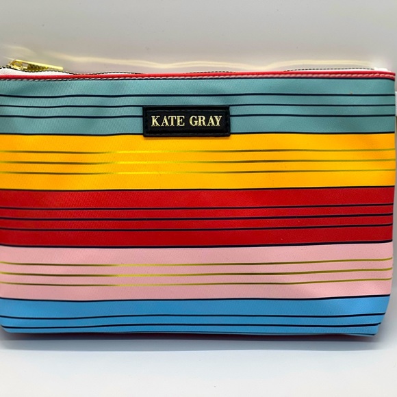 Beauty bags bundle, NWOT Make up bags,golden, red, blue, yellow, pink striped - Picture 5 of 9